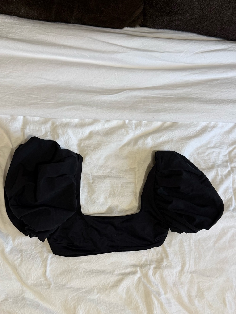 Zara Black Puff-Sleeve Crop Top with Buckle Detail